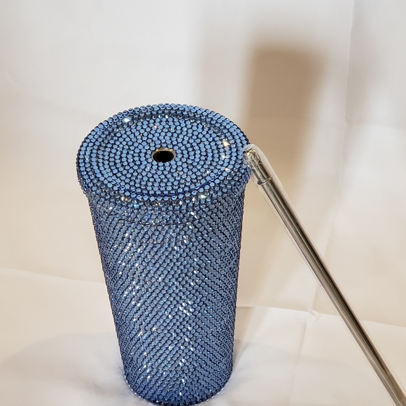 Other - Blue Rhinestones Bling Tumbler w/Metal Straw
